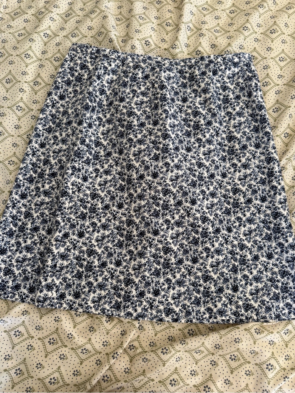 Eddie Bauer Blue White Floral Cotton A-Line Skirt Size 12 Cottagecore